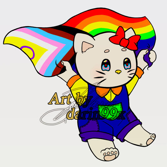 Hello Kitty con la bandera del Orgullo LGBTQIA+